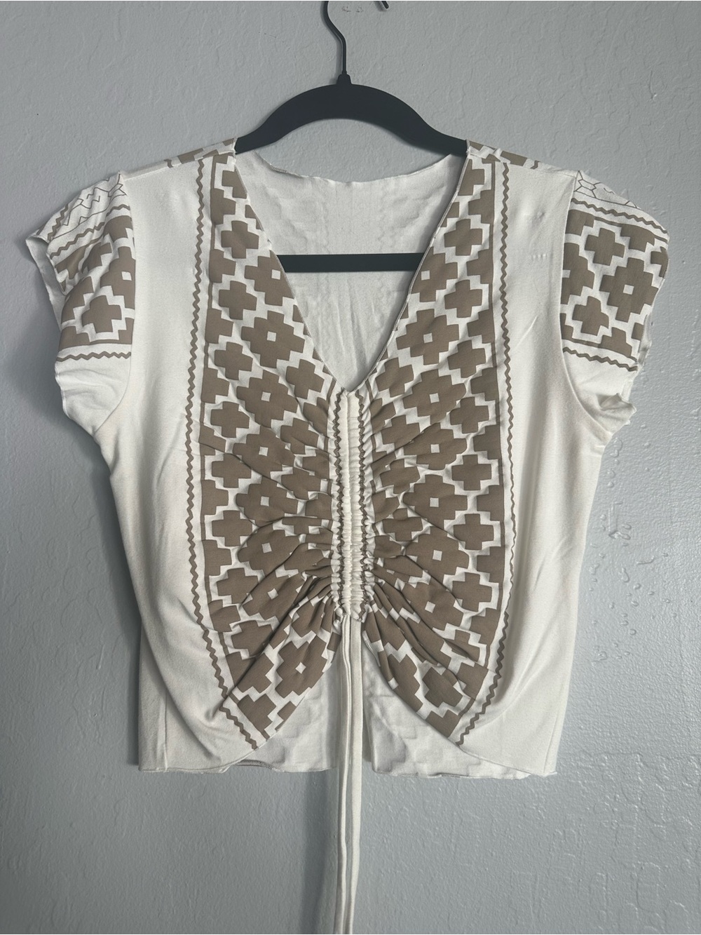 White & Taupe V-Neck Women's Top